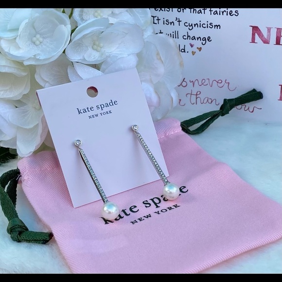 NWT KATE SPADE ♠️ PRECIOUS PEARLS LINEAR EARRINGS - Picture 2 of 7